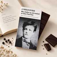 Tablette-livre « Mes étoiles au ciel avaient un doux frou-frou » - chocolat noir 74% au poivre bio 80g - Le Chocolat de Poche