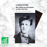 Tablette-livre « Mes étoiles au ciel avaient un doux frou-frou » - chocolat noir 74% au poivre bio 80g - Le Chocolat de Poche